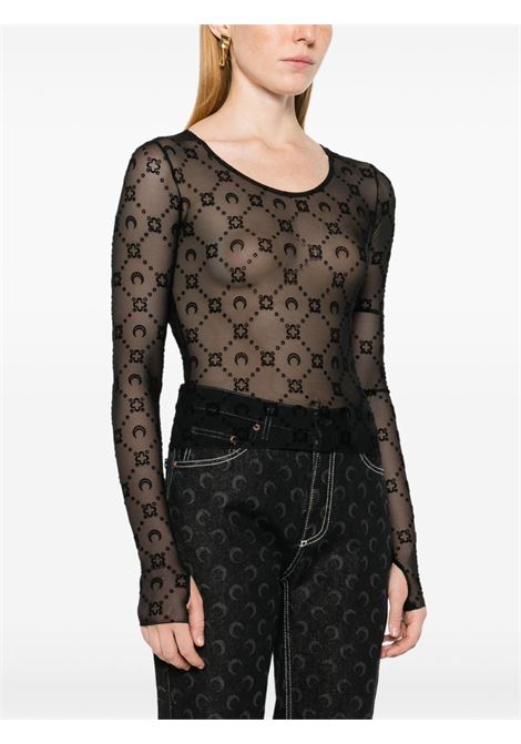mesh flock moongram cropped top woman black MARINE SERRE | WTS012A CJER0005BK99
